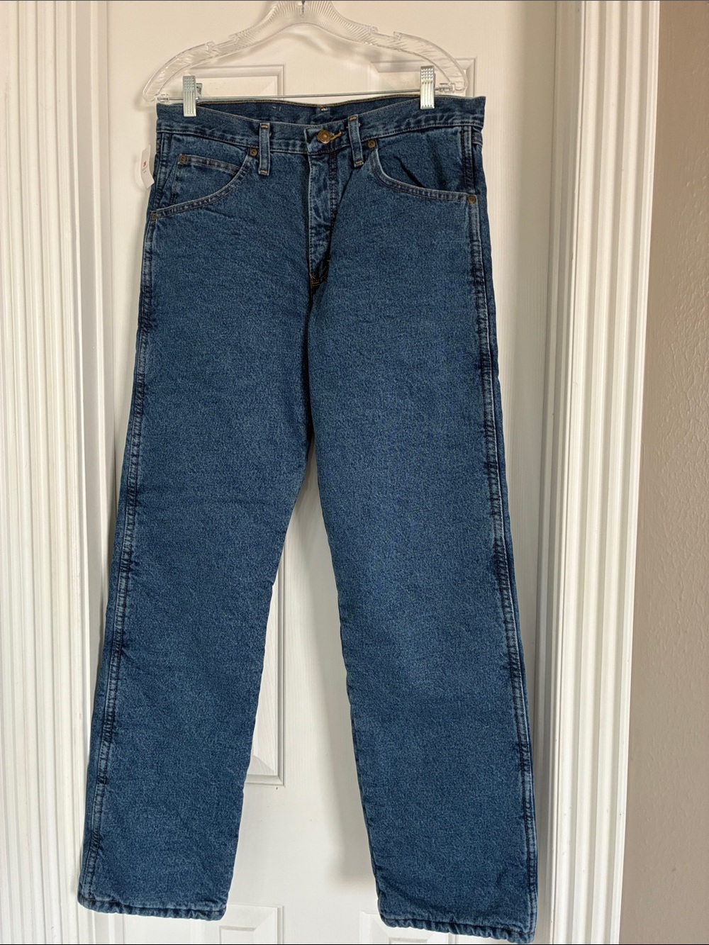 Wrangler Straight Fit Thermal Lined Denim Jeans in Dark Blue